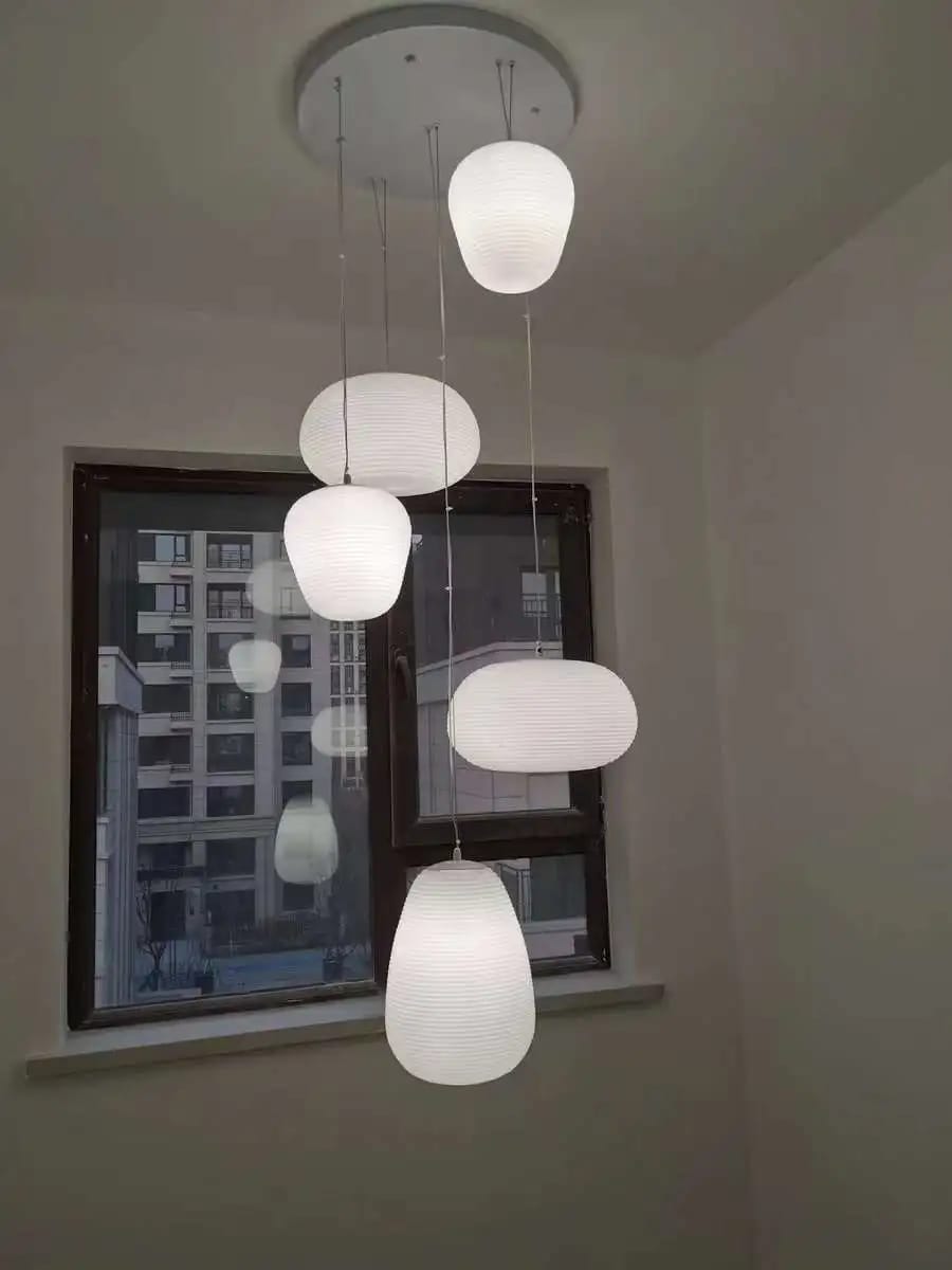 Customer photo review of Cocoon Glass Pendant Light, White Shade, Adjustable Cord, 19–34 cm