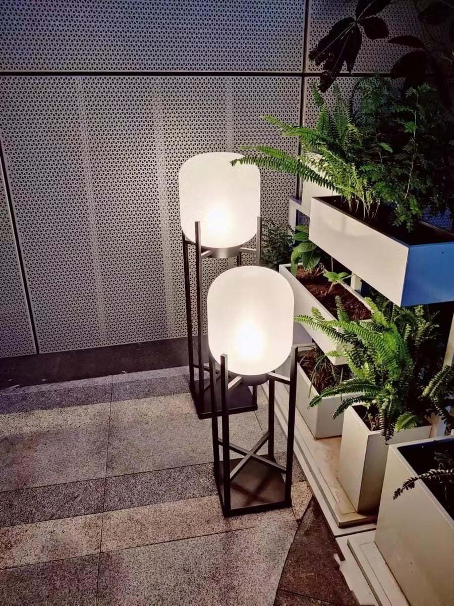 Customer photo review of Black Floor Lamp for Garden, Solar Frosted Glass Lantern, IP65