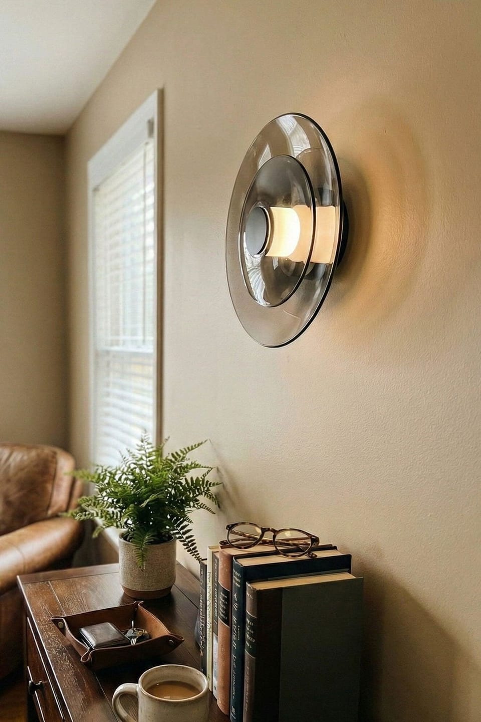 Customer photo review of Glass Disc Wall Light, Metal Frame, Wall Sconce, Integrated LED