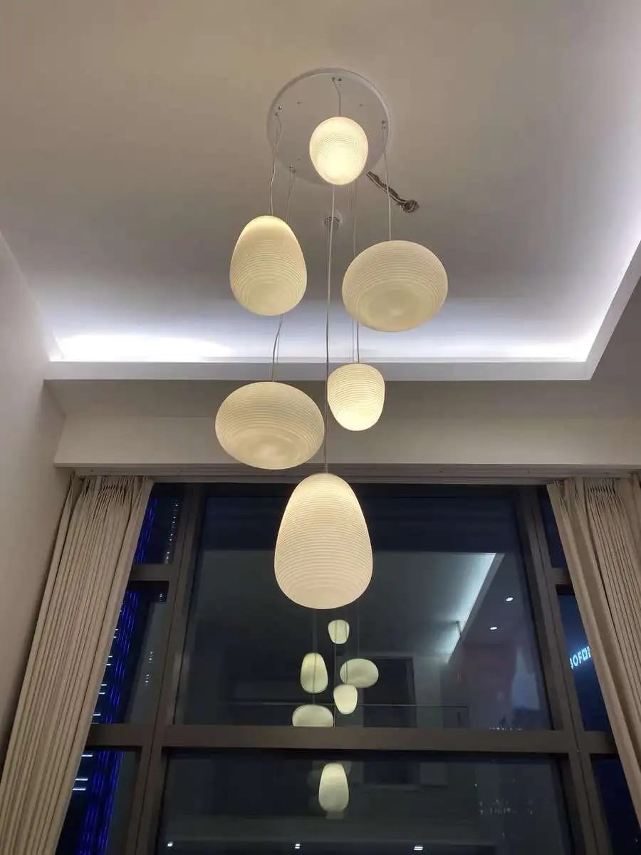 Customer photo review of Cocoon Glass Pendant Light, White Shade, Adjustable Cord, 19–34 cm