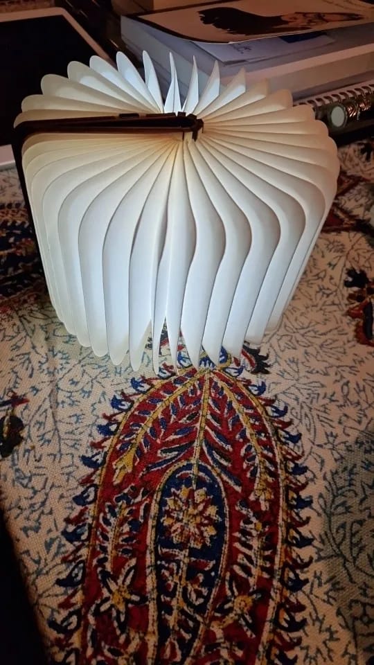 Customer photo review of Foldable Book Lamp | 360° Portable LED Table Light in Wood | USB Rechargeable, 3 Modes, 8-Hour Battery