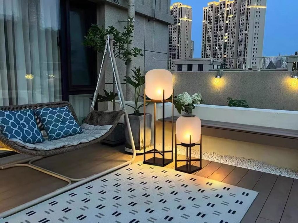 Customer photo review of Black Floor Lamp for Garden, Solar Frosted Glass Lantern, IP65