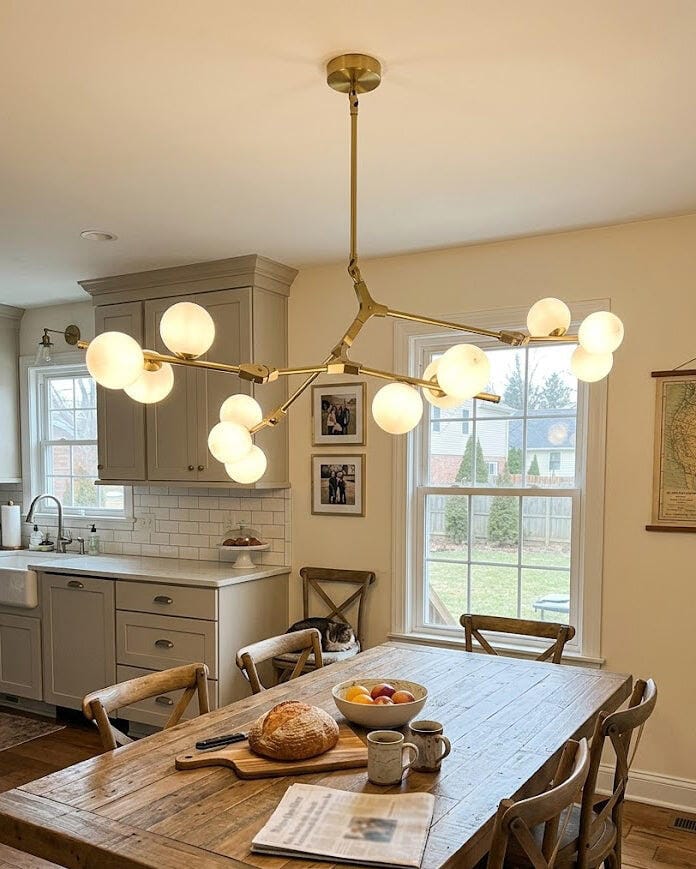Customer photo review of Frosted Glass Globe Pendant Light, Branching Metal Chandelier