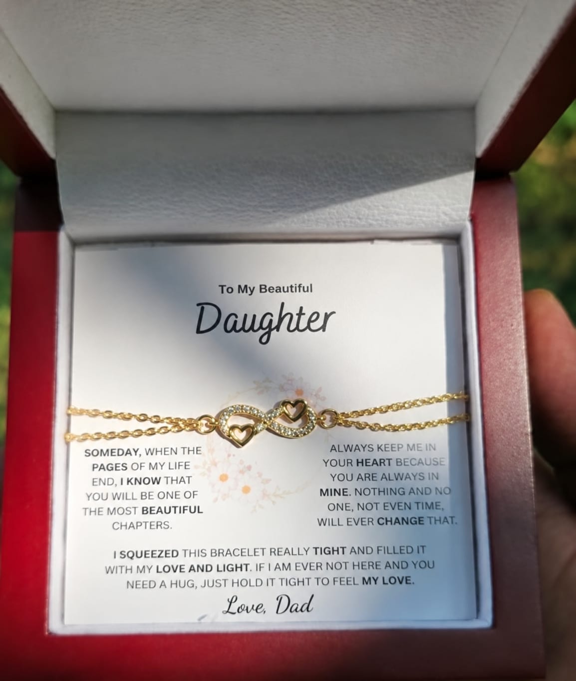 Customer photo review of To Beautiful Daughter – Infinity Love Bracelet From Dad