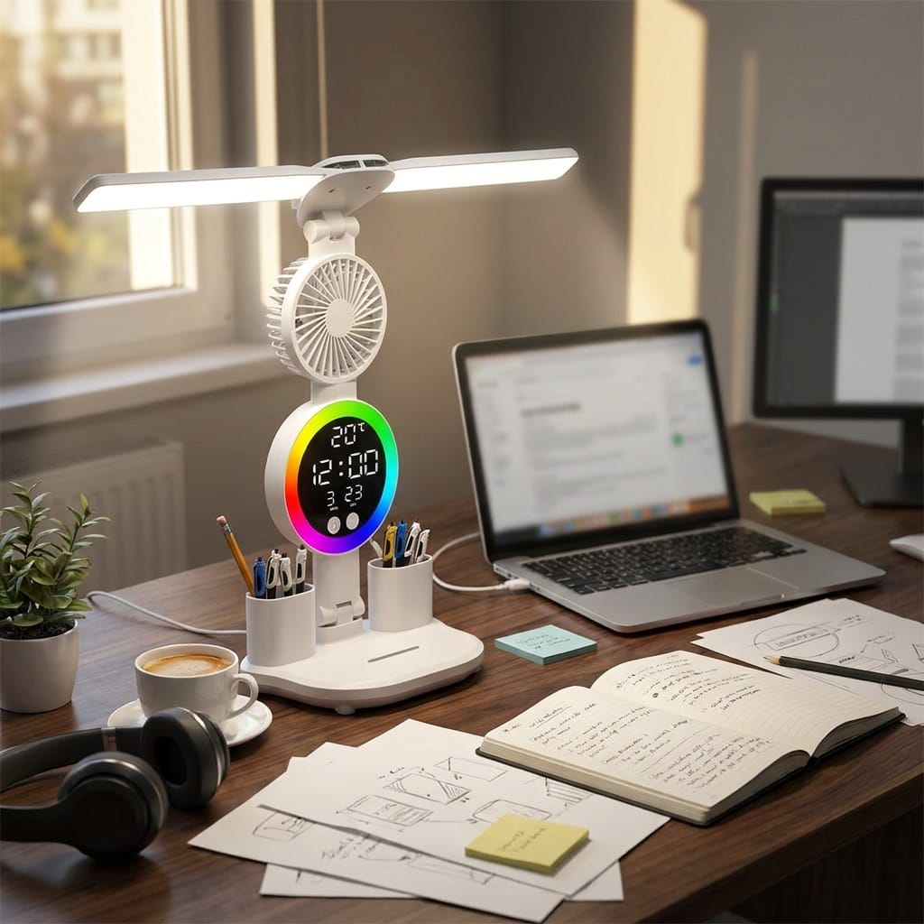 Customer photo review of Brisaluz | Luz, Ventilador y Reloj en un solo producto para tu escritorio