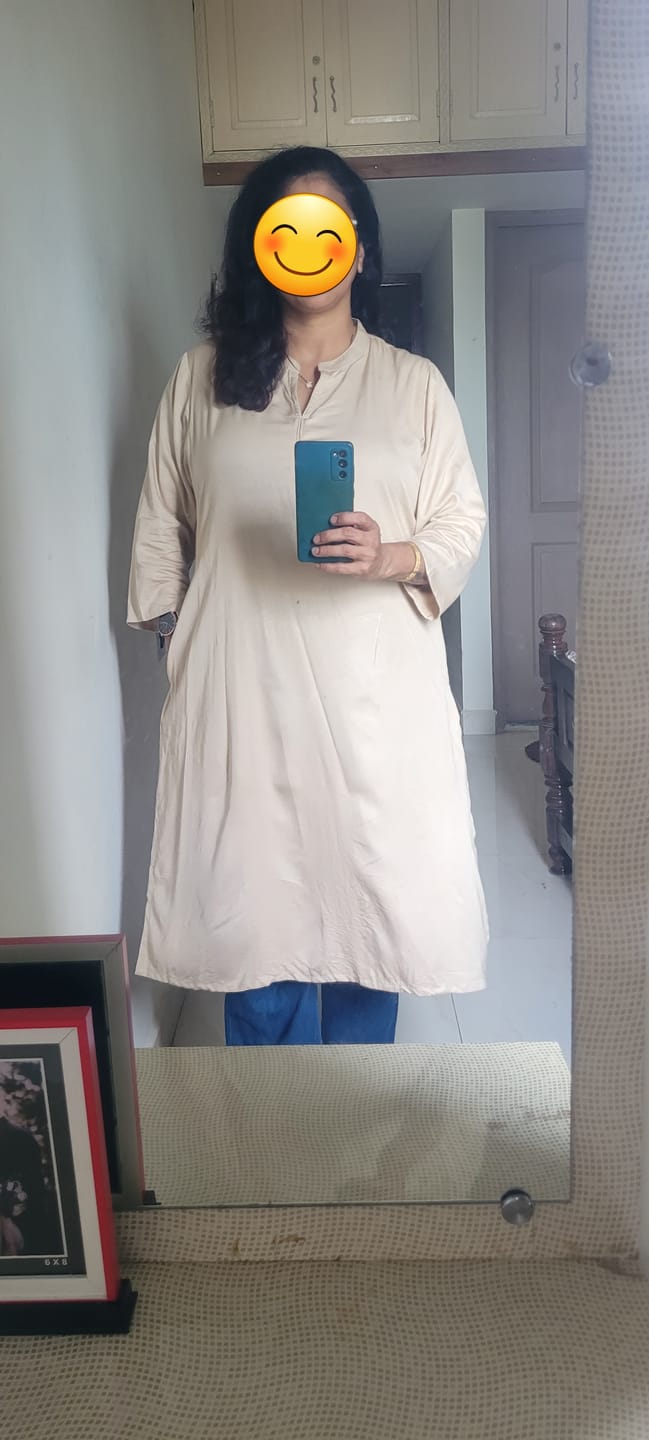 Customer photo review of Women Beige Flowy Straight Long Kurta