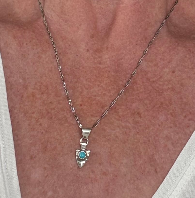 Customer photo review of Handcrafted Sterling Silver and Turquoise Arrowhead Mini Pendant