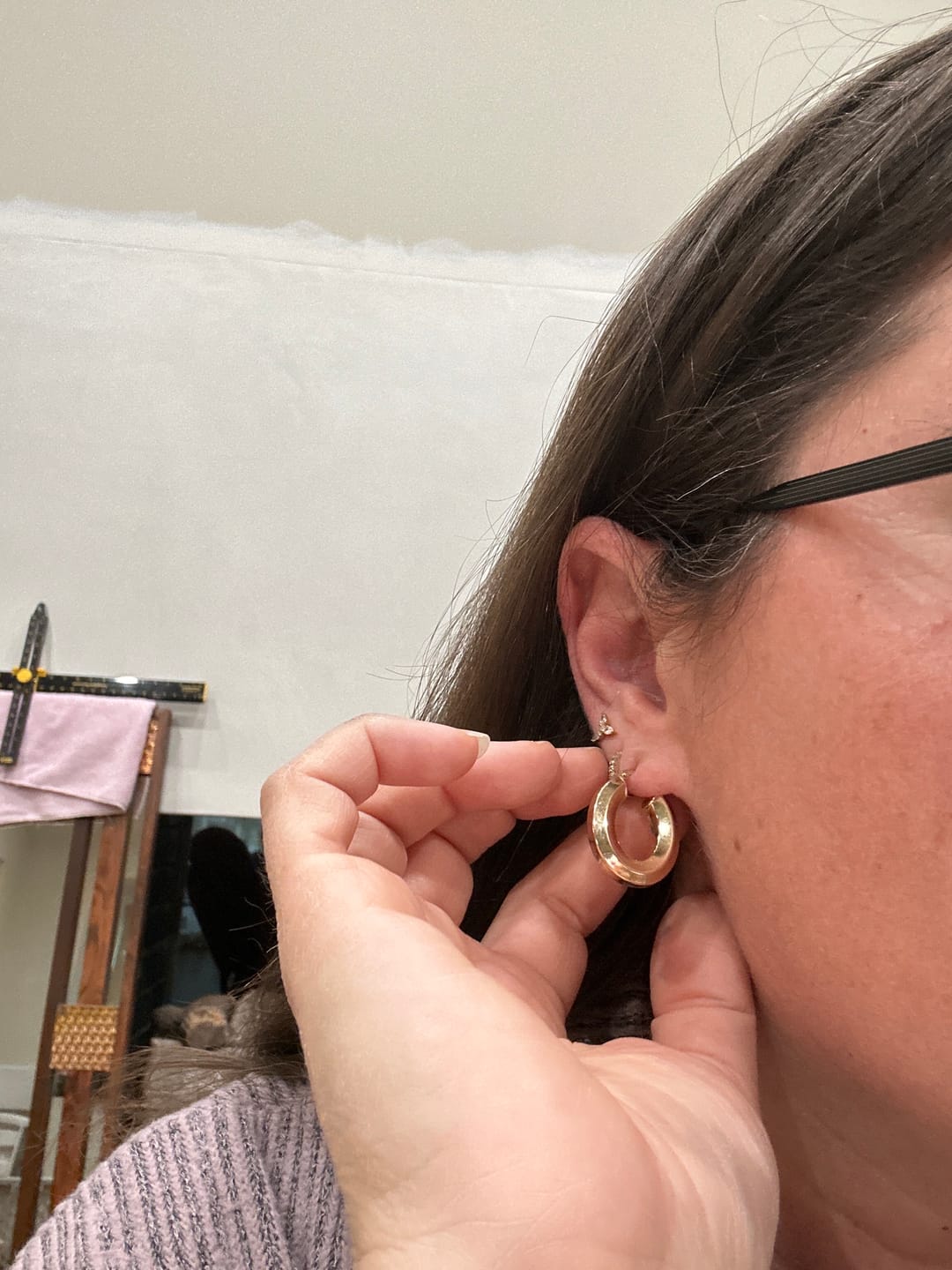 Customer photo review of Vintage Italian 14k Yellow Gold Oblong Hexagonal Tube Hoop Earrings