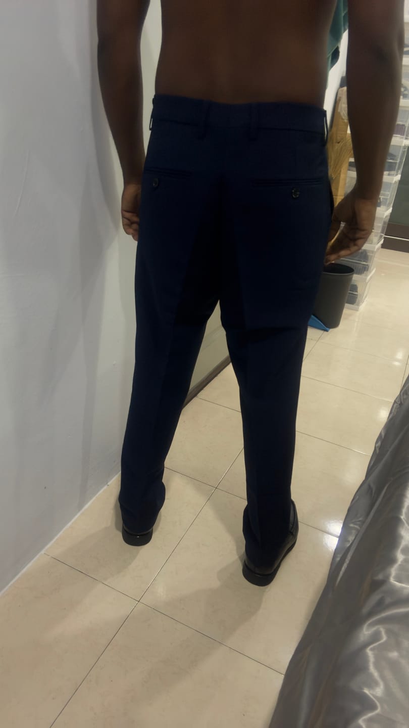 Customer photo review of Trousers With Belt Loop -  Navy Blue Plain (Slim Straight)