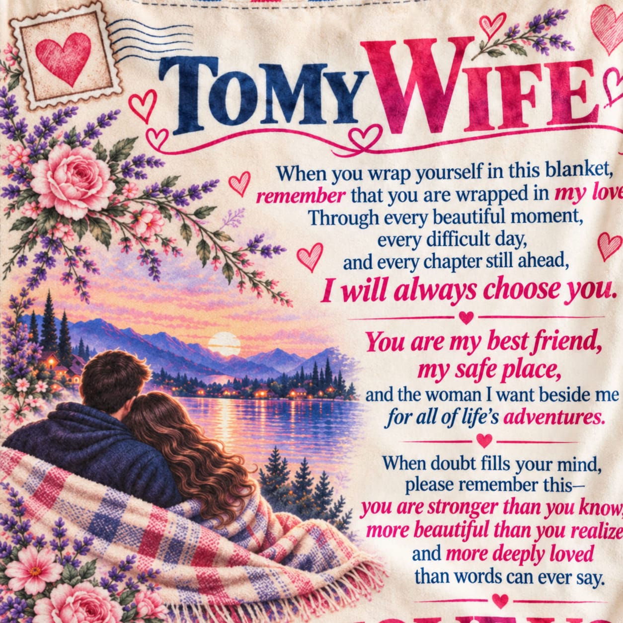 Customer photo review of To My Wife Fleece Blanket / Romantic Gift from Husband