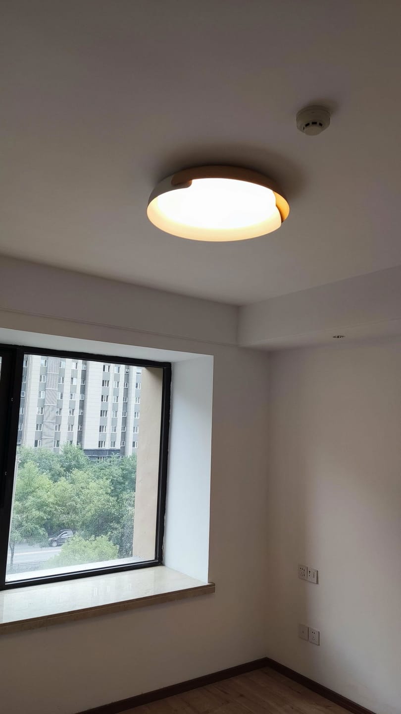 Customer photo review of Wood Trim Flush Mount Ceiling Light, Frosted White Acrylic, LED