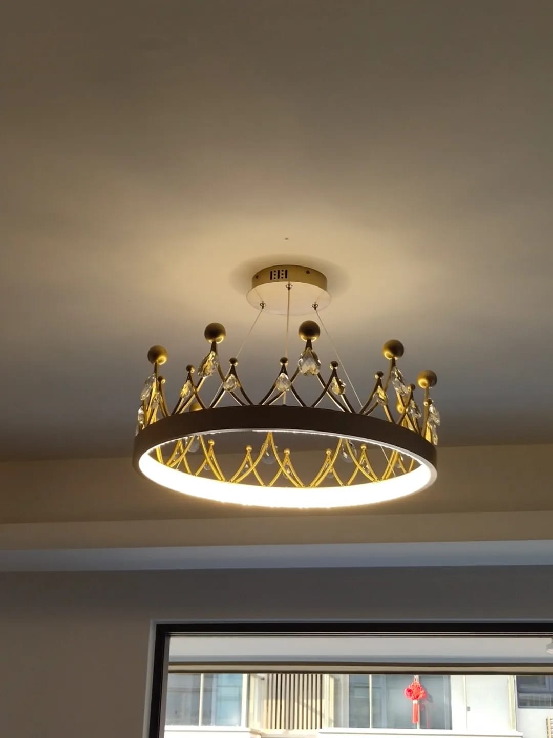 Customer photo review of Crown Crystal Chandelier, Gold Ring, Leaf or Drop Crystals, 40–60 cm