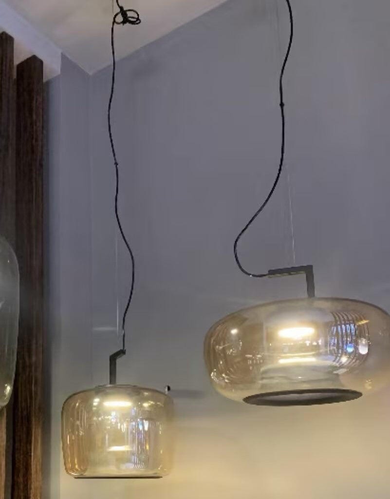 Customer photo review of Glass Sphere Pendant Lamp, Black Metal Rings, Integrated LED