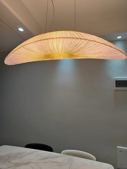 Customer photo review of Fabric Pendant Light, Long Beige Shade, Iron Frame, Two Bulbs