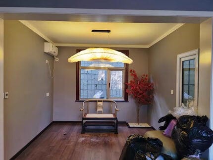 Customer photo review of Fabric Pendant Light, Long Beige Shade, Iron Frame, Two Bulbs