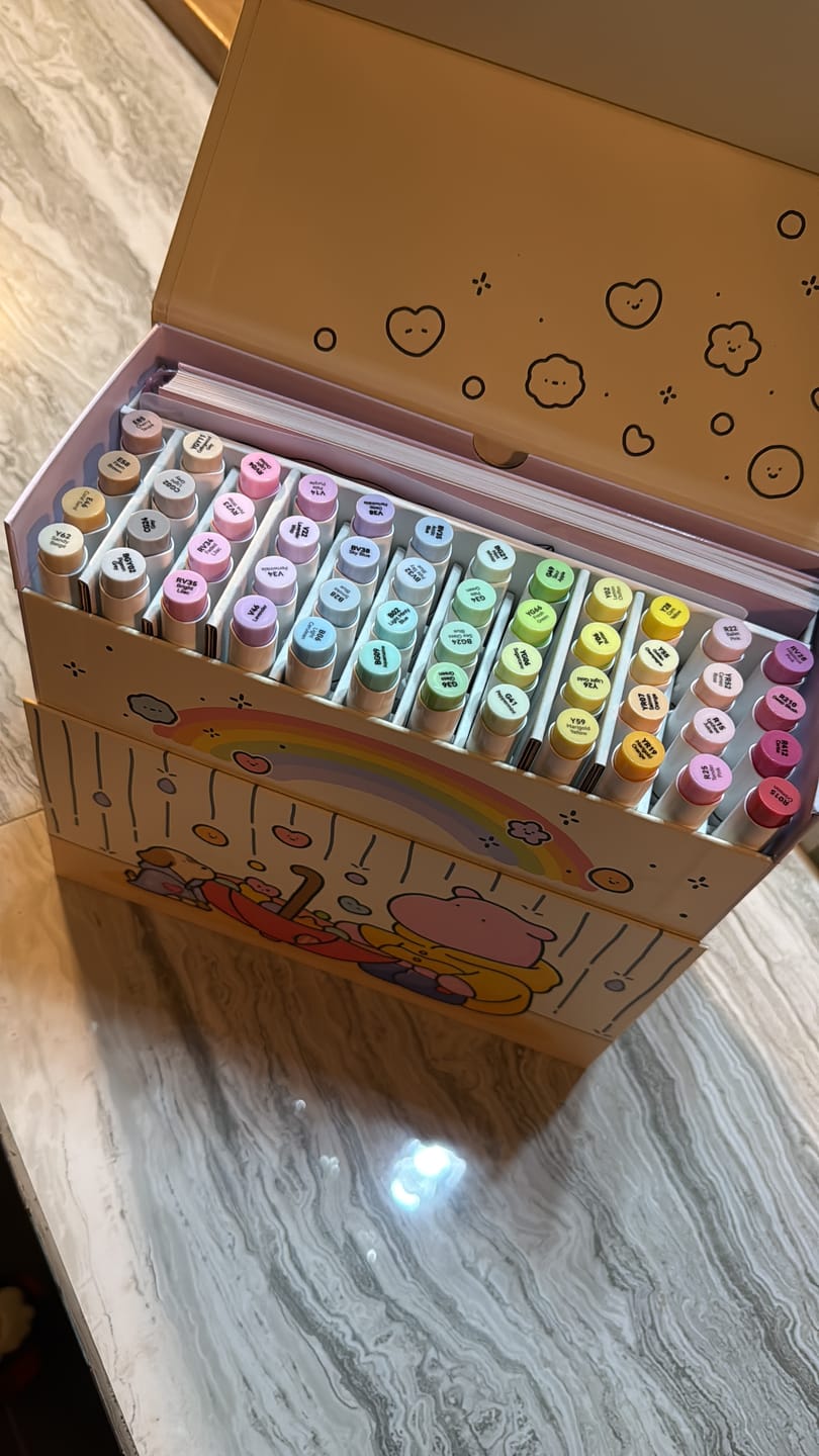 Customer photo review of Ohuhu x Coco Wyo Cozy Mood Coloring Kit, Honolulu B 48 Colors Alcohol Markers with Brush & Fine Dual Tips, Coloring Book with Mood Tracker Pages