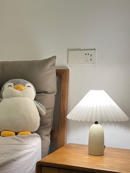 Customer photo review of Ceramic Table Lamp, Pleated Linen Shade, In-Line Switch