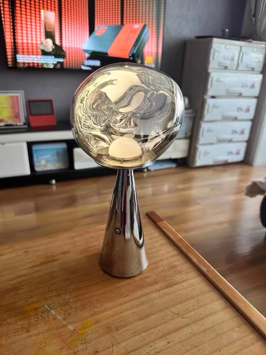 Customer photo review of Distorted Shade Table Lamp, Conical Stainless Steel Base, 58 cm