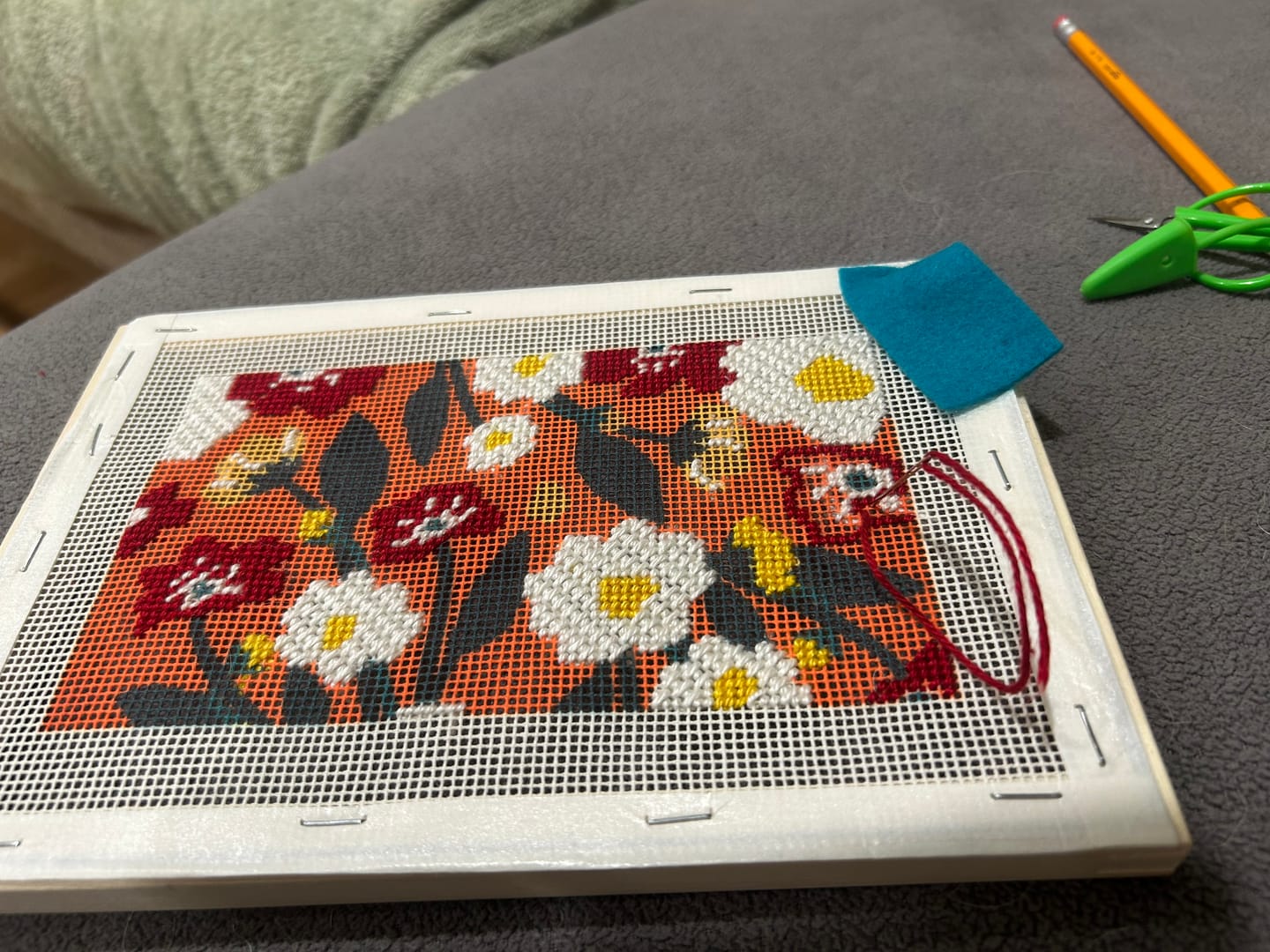 Customer photo review of Contemporary Floral Pattern Needlepoint Kit
