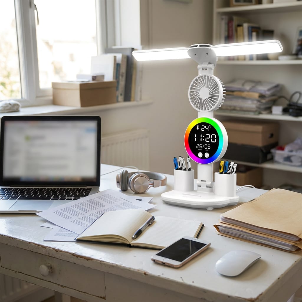 Customer photo review of Brisaluz | Luz, Ventilador y Reloj en un solo producto para tu escritorio