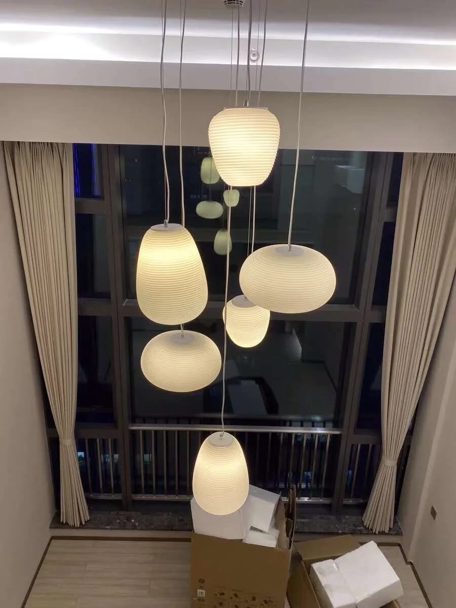 Customer photo review of Cocoon Glass Pendant Light, White Shade, Adjustable Cord, 19–34 cm