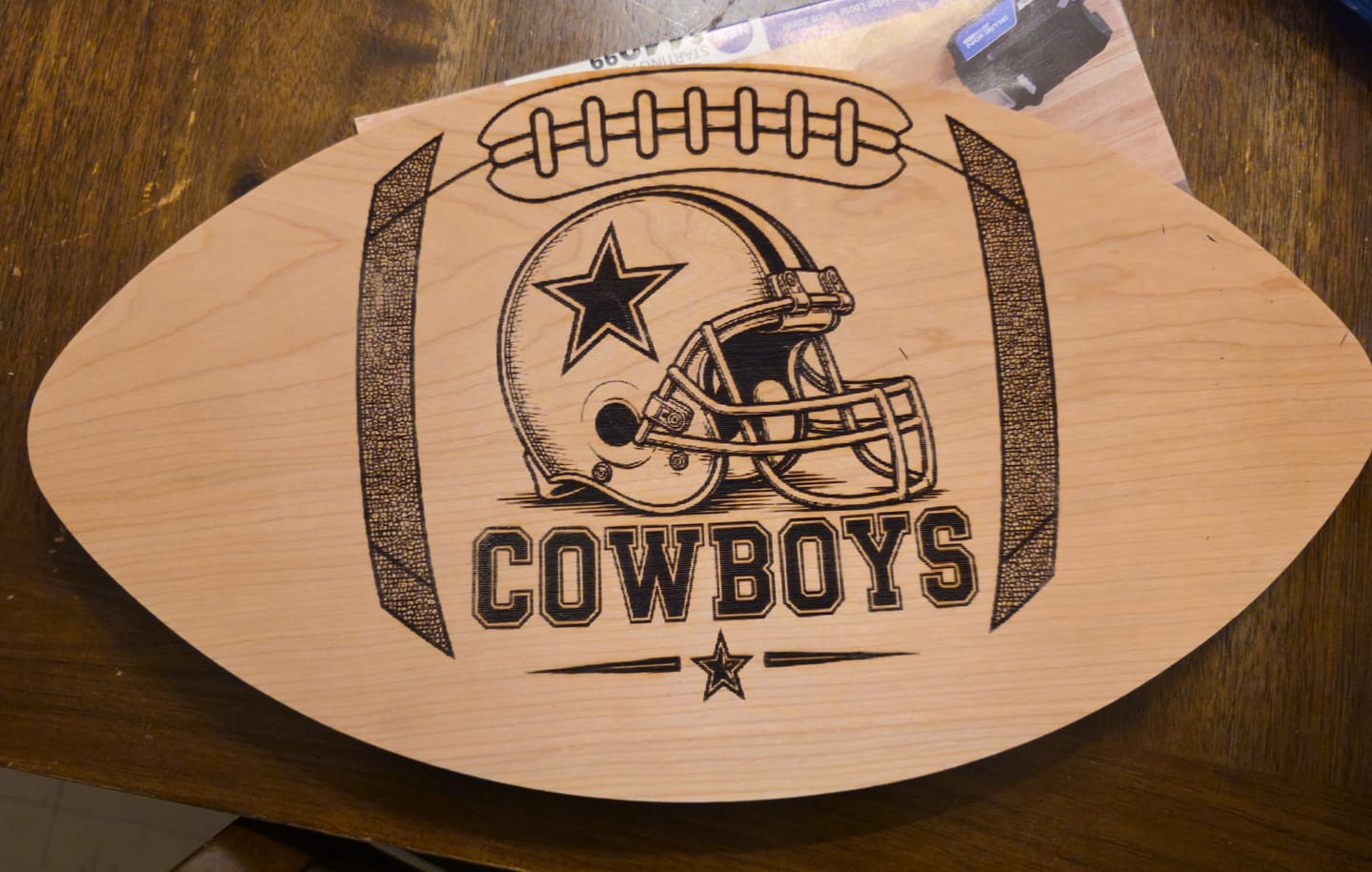 Customer photo review of 16.25x9" Football With Lace Inlay Acrylic Router Template