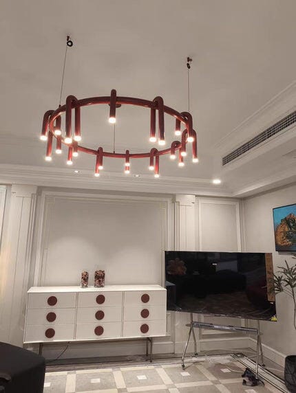 Customer photo review of Red Iron Pendant Light, Arched Heads, Low Chandelier, 60 to 110 cm