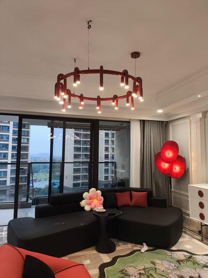 Customer photo review of Red Iron Pendant Light, Arched Heads, Low Chandelier, 60 to 110 cm