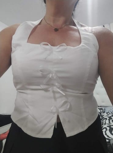 Customer photo review of Ninonine "Camille" | Bow-Accent Halterneck Corset Top
