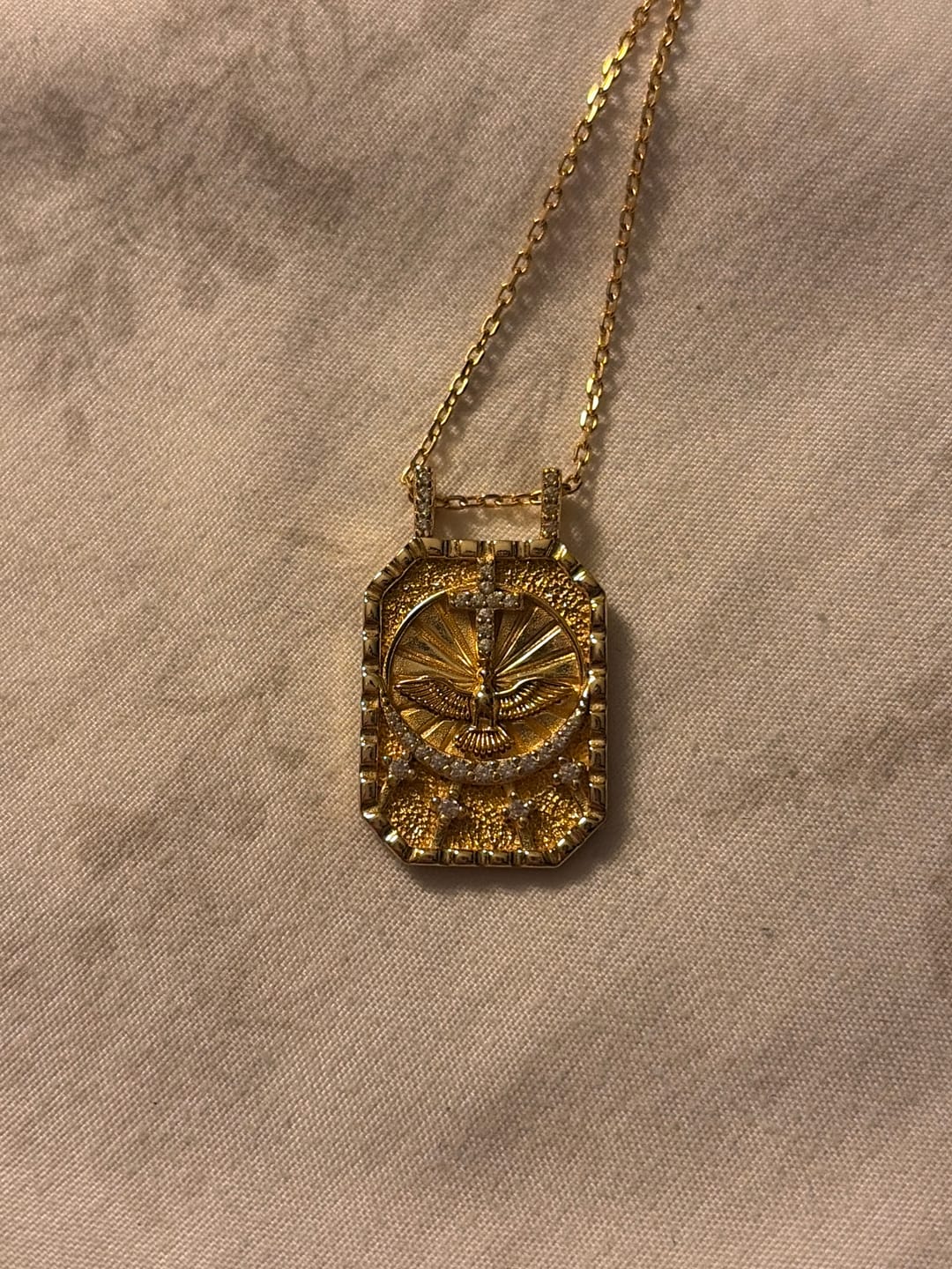 Customer photo review of Personalized Cross Dove Celestial Protection Medallion Pendant Scapular Necklace