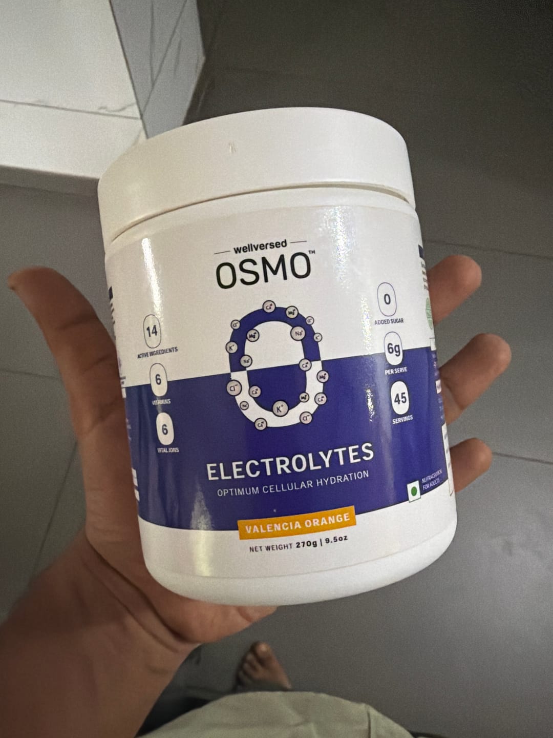 Customer photo review of OSMO - Electrolyte Hydration Blend (Advanced Salts + Taurine & Vitamins) | Valencia Orange Flavour (270g, 45 servings)