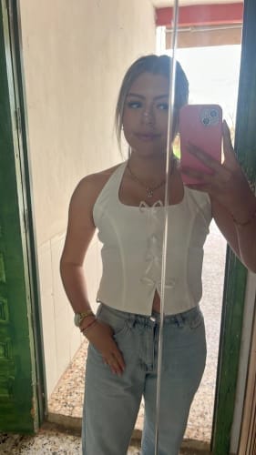Customer photo review of Ninonine "Camille" | Bow-Accent Halterneck Corset Top