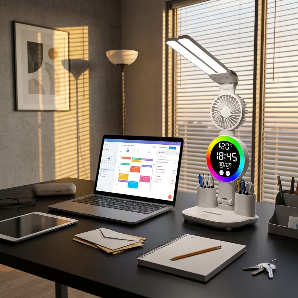 Customer photo review of Brisaluz | Luz, Ventilador y Reloj en un solo producto para tu escritorio