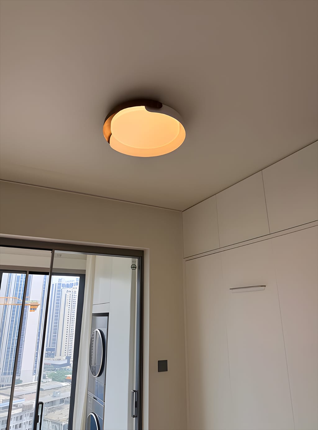 Customer photo review of Wood Trim Flush Mount Ceiling Light, Frosted White Acrylic, LED