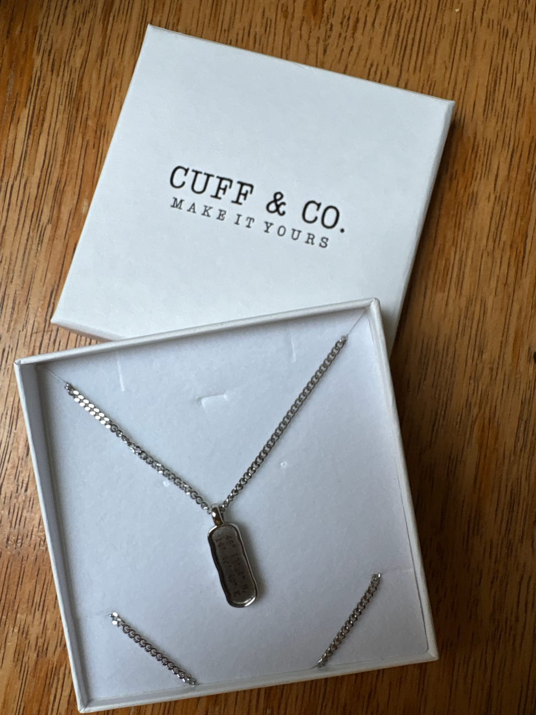Customer photo review of Personalised Silver Tag Pendant Necklace