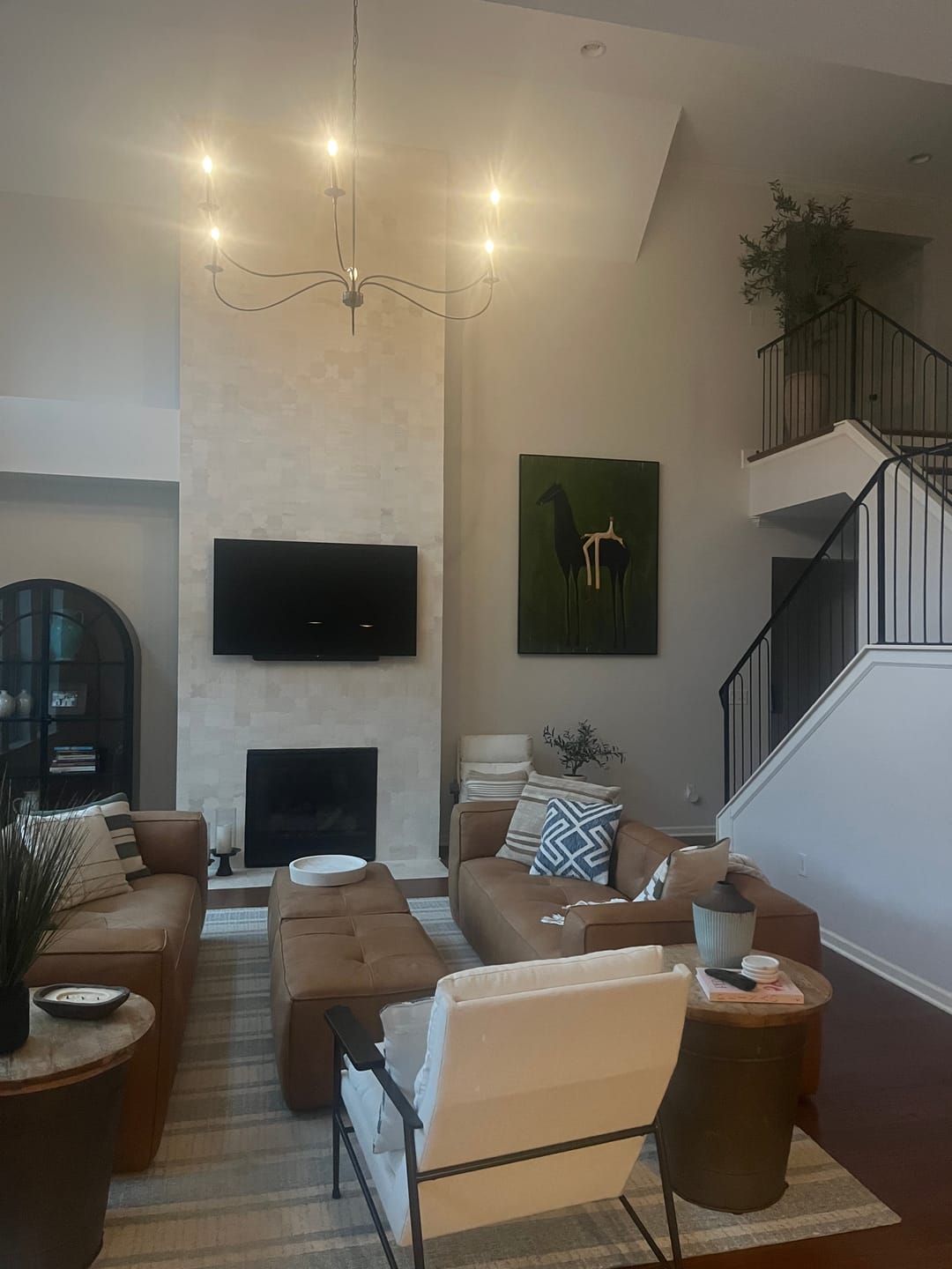 Customer photo review of The Solitary Dreamer – Surrealistic Black Horse & Red Boots Painting | Modern Minimalist Living Room Art