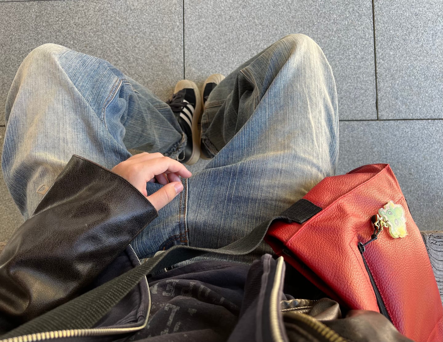 Customer photo review of Washed  Bamboo Weave Baggy Bootcut Jeans | Inflation Streetwear