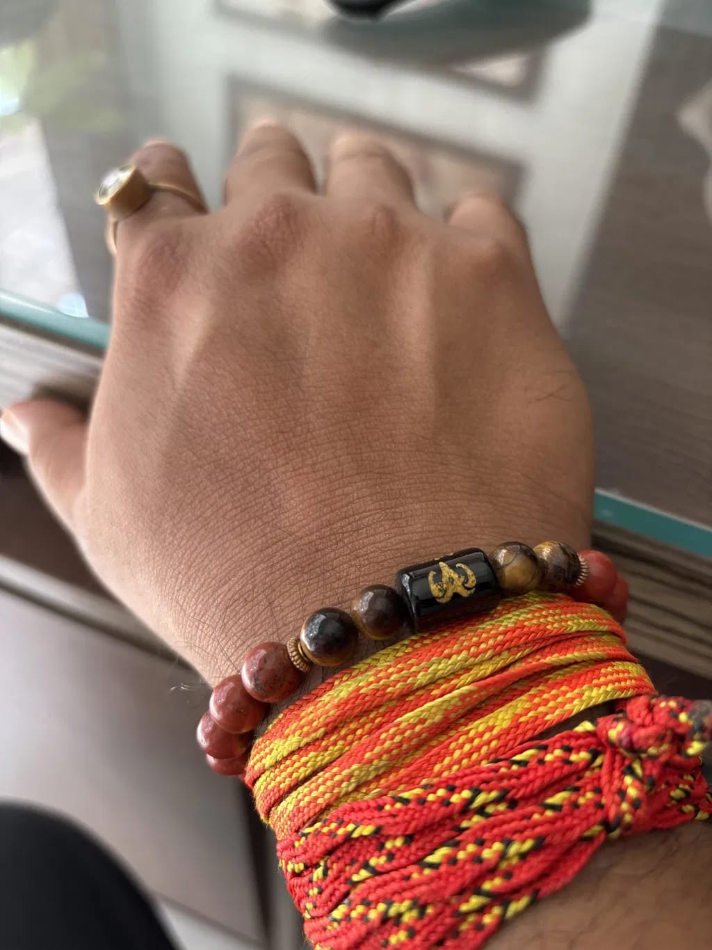 Customer photo review of Aries (Mesha Rashi) Zodiac Bracelet – Natural Red Jasper & Tiger Eye