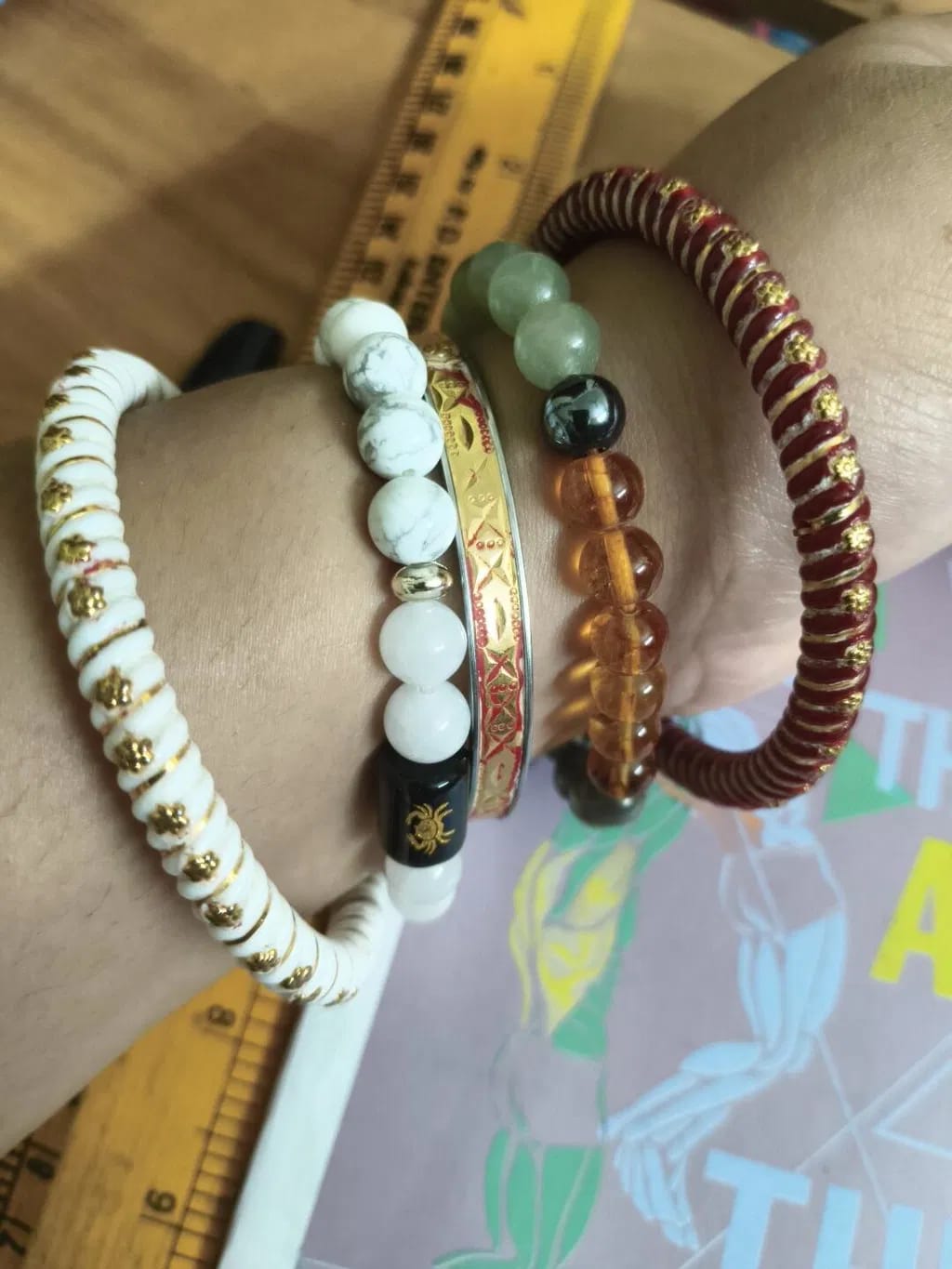Customer photo review of Cancer (Karka Rashi) Zodiac Bracelet – Natural Howlite & Milky Quartz