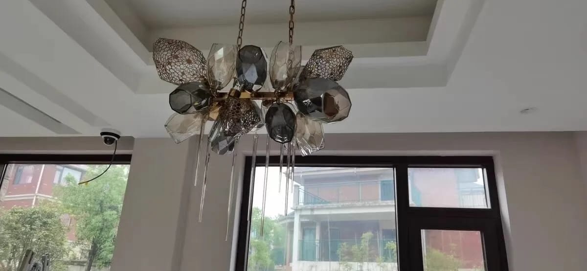 Customer photo review of Brass Chandelier with Cognac Glass, Layered Glass Forms, 60–120 cm