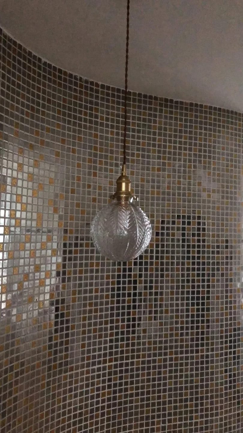 Customer photo review of Small Brass Pendant Light, Glass Shade, Double Twist Cord, 15 cm