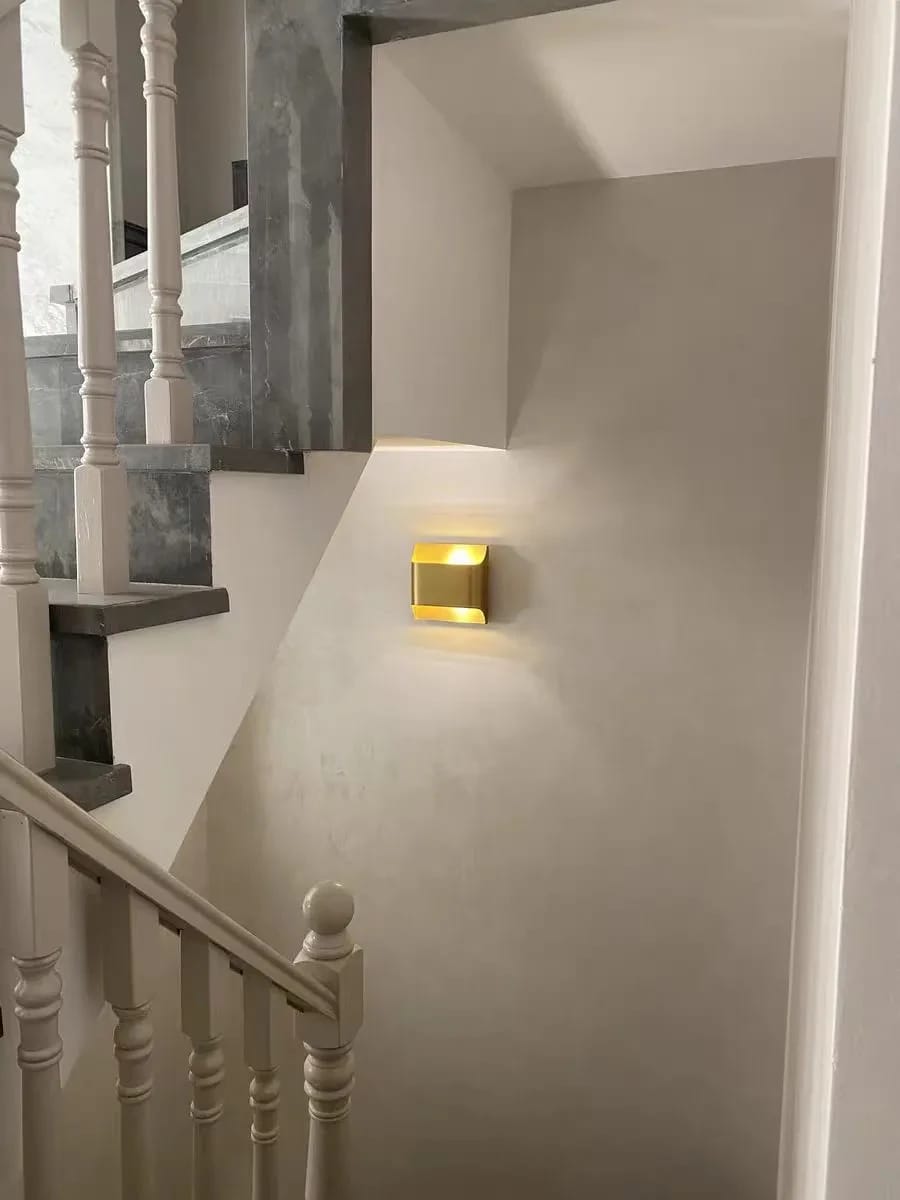 Customer photo review of Brass Up and Down Wall Light, Curved Rectangular Box, Wall Sconce