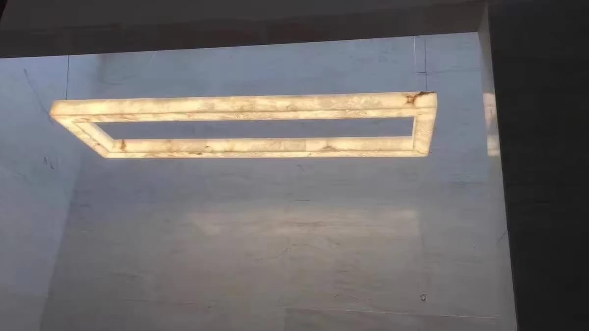 Customer photo review of Alabaster Linear Chandelier, Rectangular Panels on Cables, 100–200 cm