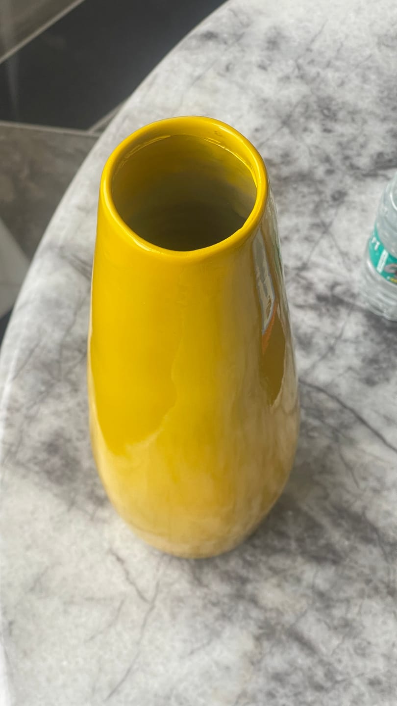 Customer photo review of Yellow Resin Vase Sculpture Vastu Remedy for Financial Stability, and Expenditure Control for SSW Direction Placement in Home, Office and Living Spaces | 8 x 37 cm | 600 gm