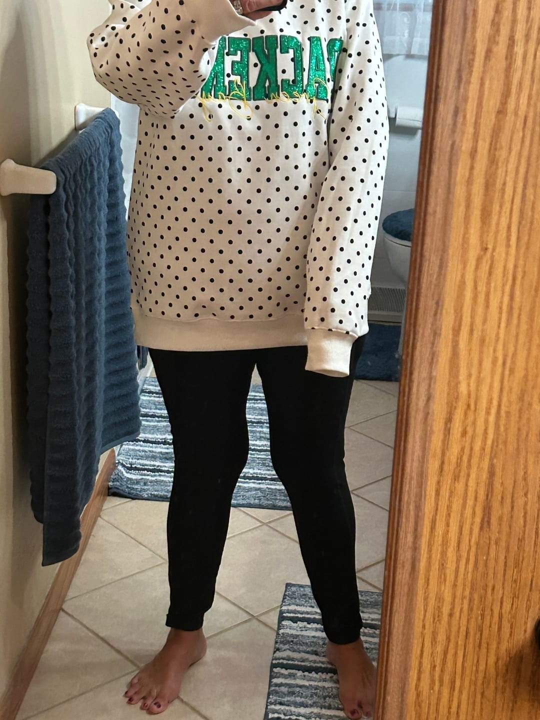 Customer photo review of Custom Embroidered Glitter Vinyl Team Polka Dot Sweatshirt - Game Day Best Gear | Gifts for Sports Mom | Game Day Wear