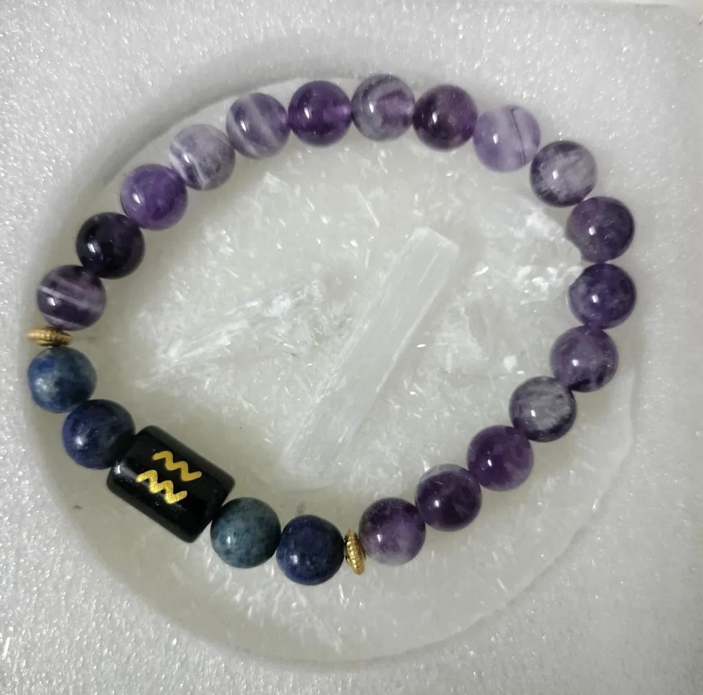 Customer photo review of Aquarius (Kumbh Rashi) Zodiac Bracelet – Natural Amethyst & Lapis Lazuli