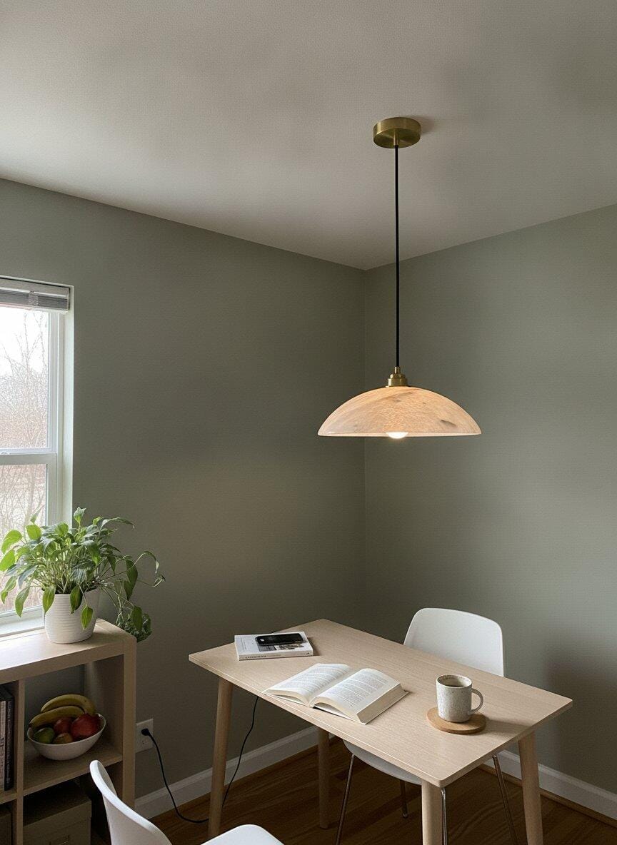 Customer photo review of Brass Alabaster Dome Pendant Light, 30 cm or 40 cm