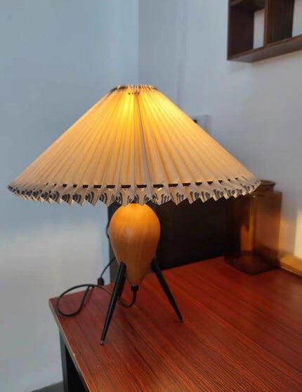 Customer photo review of Tripod Table Lamp, Wood Body, Pleated Beige Shade, 40 cm