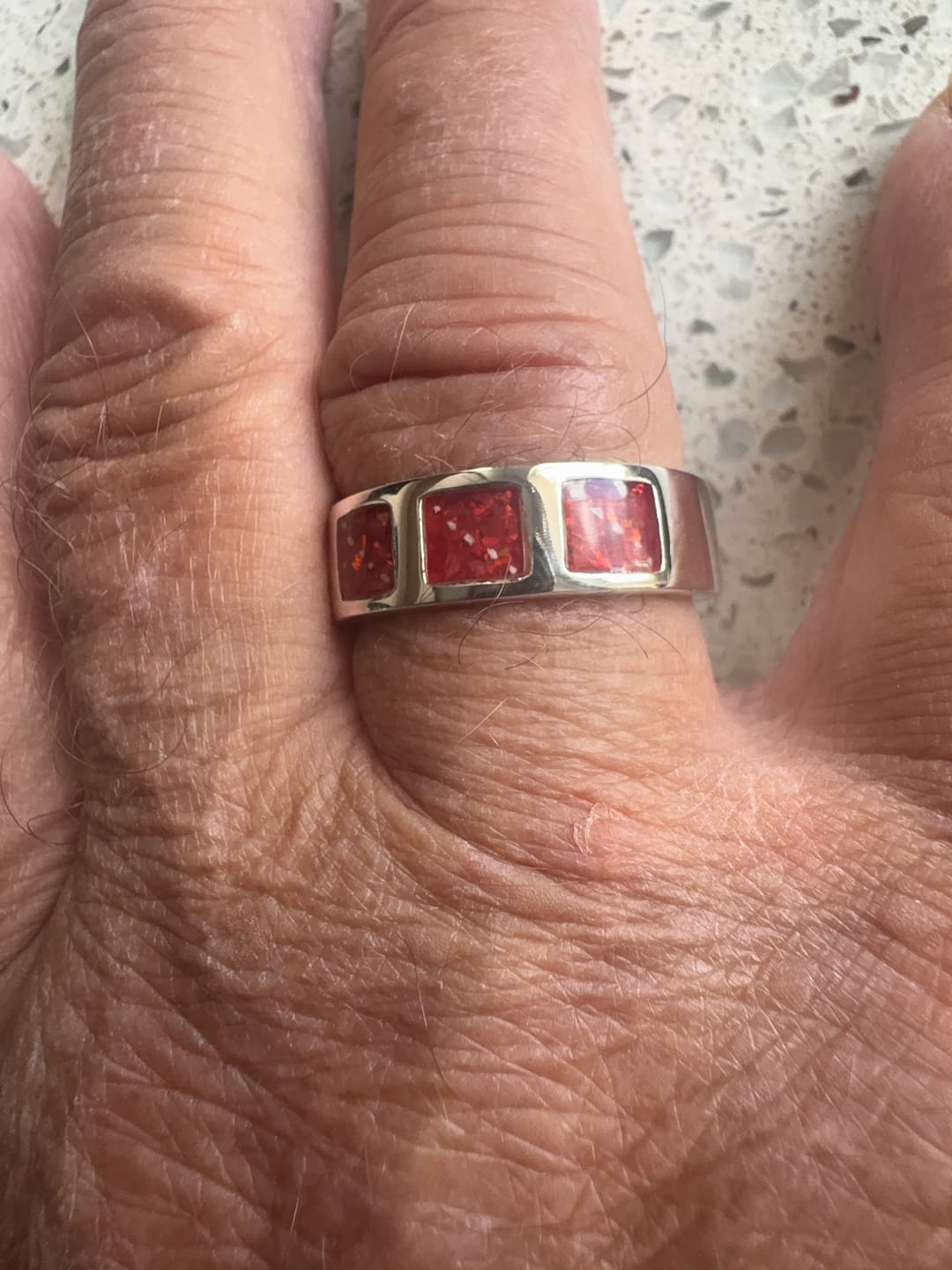 Customer photo review of Mens Triple Square Solid Silver Channel Ring, suitable for up to 3 sets of inclusions