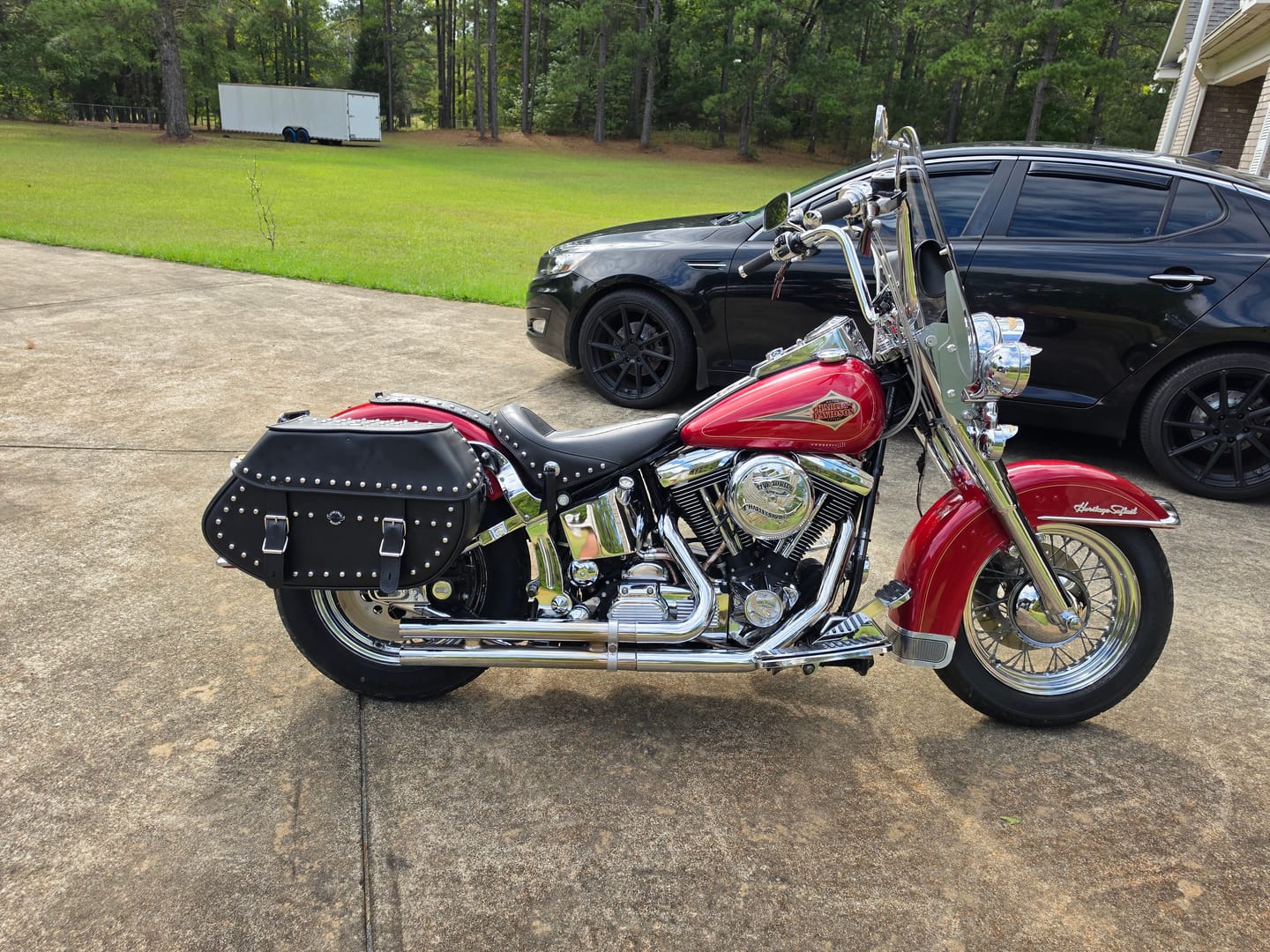 Customer photo review of 35L - Legacy Extra Large Studded Leather Motorcycle Saddlebags for Harley Softail Heritage FLSTC/I